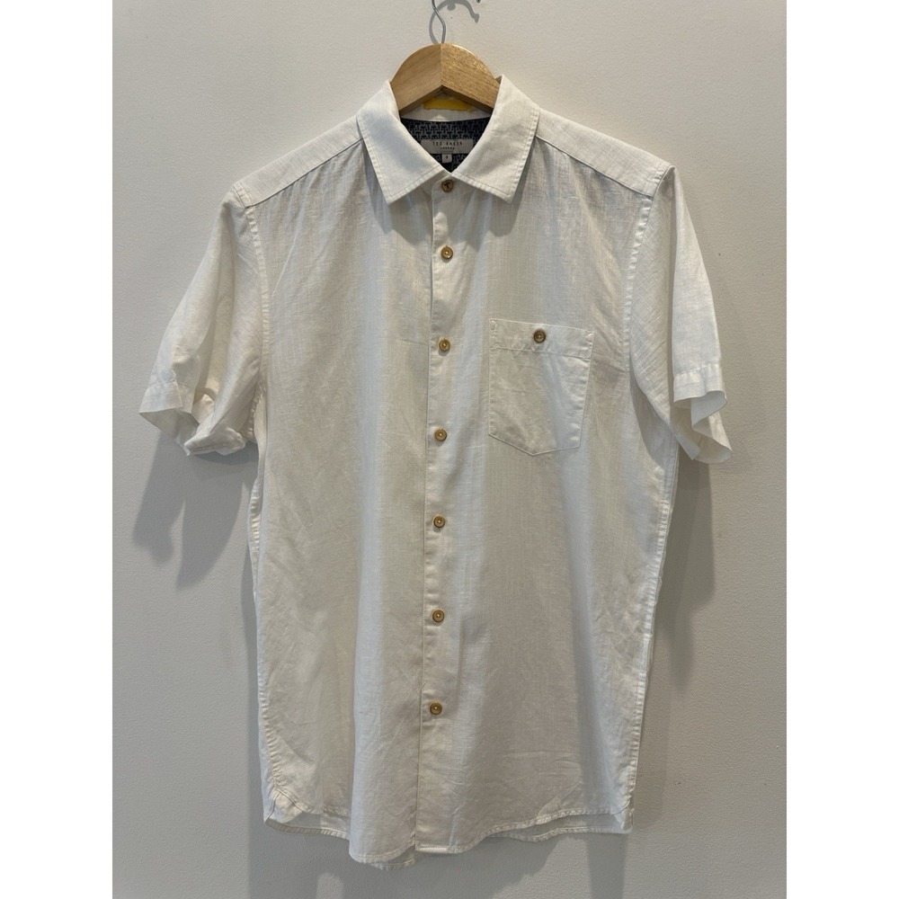 Ted Baker  Solid Linen & Cotton Button-Up Shirt Size 3  White‎